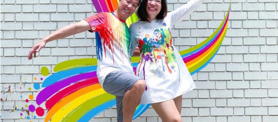 Couple in Rainbow Outfit